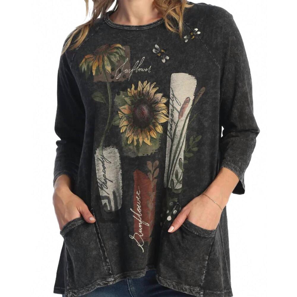 NEW JESS & JANE collage mineral washed patch pocket cotton top - plus in black - Picture 3 of 3